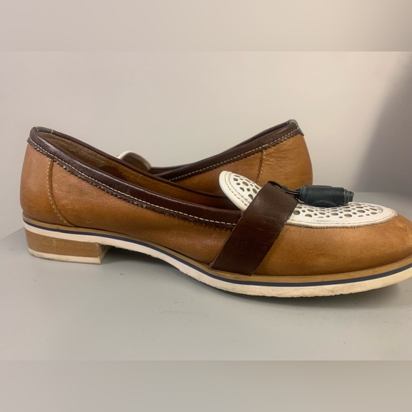 Pikolinos 37 Moccasins Flat Boat Shoes Cognac white leather - Picture 6 of 7